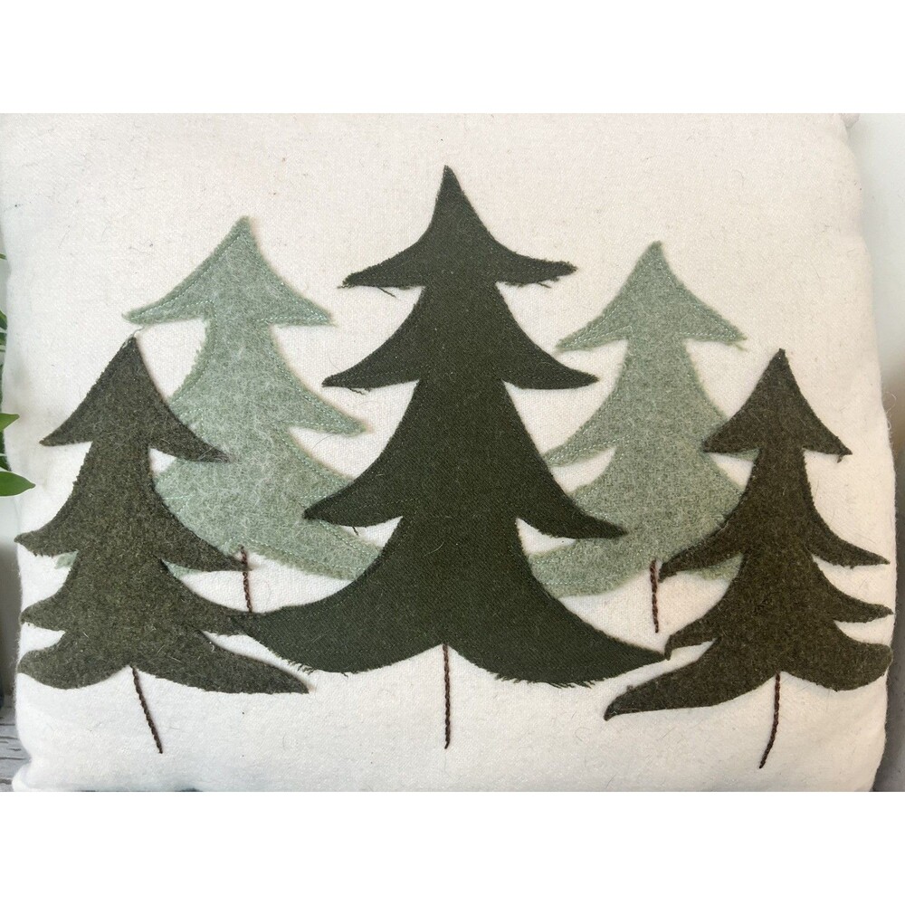 Vintage 1990’s Farmhouse Hand Sewn Wool Christmas Pillow Forest Trees 16” - Picture 5 of 8